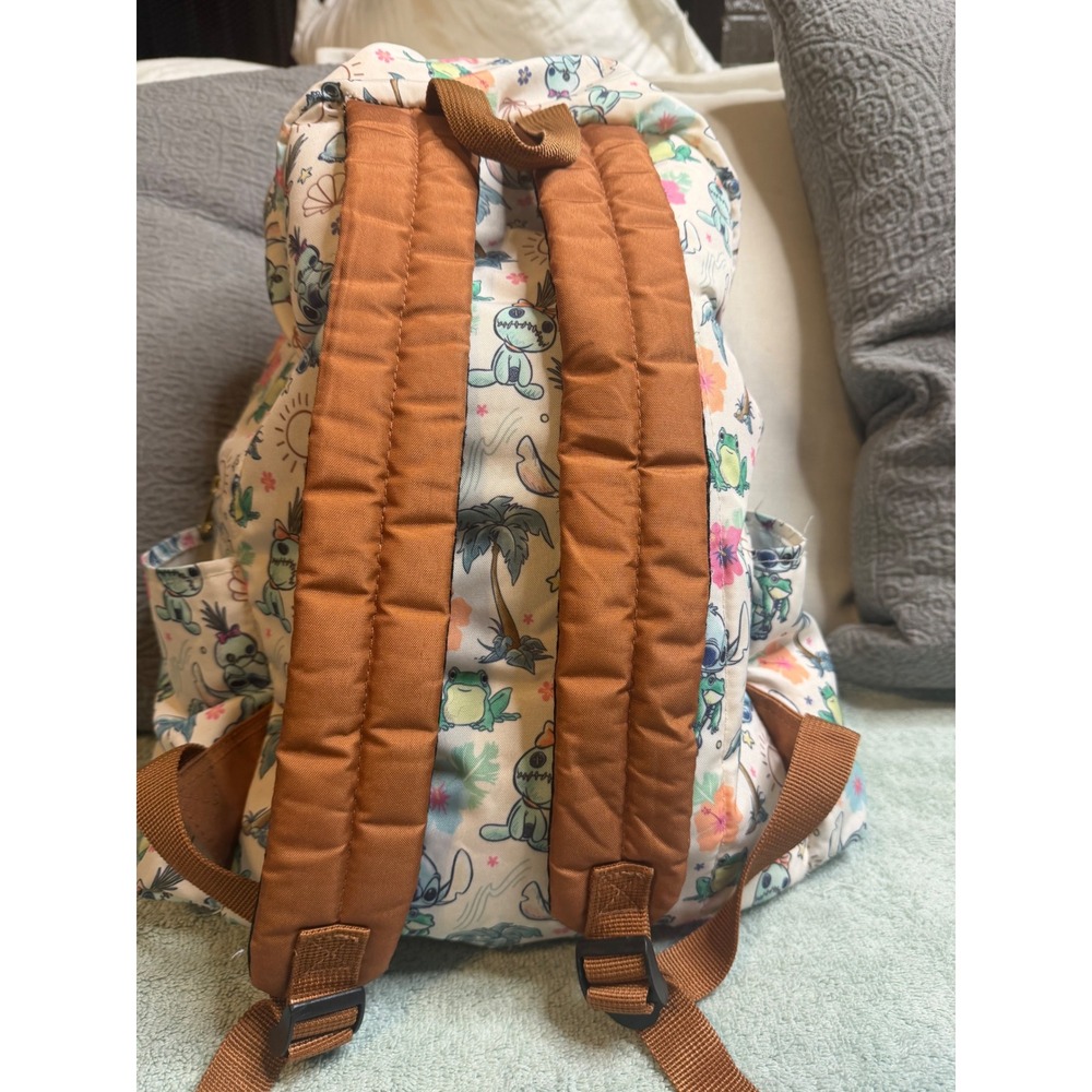 Disney Loungefly Stitch and Scrump Tropical Floral Canvas Backpack Cream Brown - Picture 3 of 14